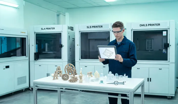 Additive manufacturing lab with printed prototypes